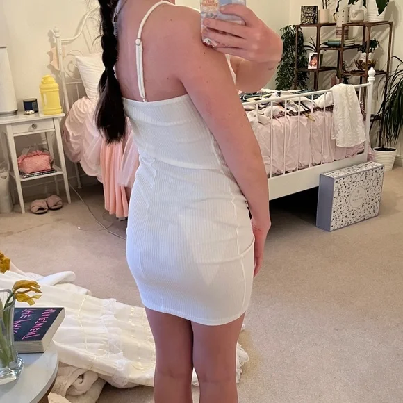 White Ribbed Mini Bodycon Dress - Picture 4 of 4